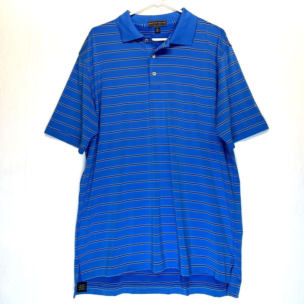 Peter Millar Polo Mens Size Large Summer Comfort Golf Shirt Striped W‎ 1896 Logo